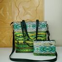 damska shopperka z kosmetyczką torebka miejska na ramę - pejzaż