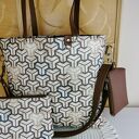 Torebka shopper z kosmetyczką oraz dopinanym portfelikiem - wzór geometryczny
