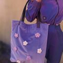 Torba Mr. m Flower fioletowa - uszy ze skóry naturalnej, pojemna shopper