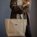 Torba Shopper z tłoczonego nubuku tapicerskiego w kolorze beżowym