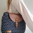 Boho Weave Bag na ramię z klapą - jeans, ręczne wykonanie