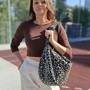 Torba worek z żakardowej tkaniny w panterkę Beżowa