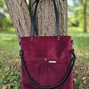 Bordowa torba shopper z weluru na ramię - Musslico (A4)
