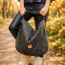 Duża torba-worek z eko zamszu Khaki na ramię
