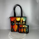 Torba handmade shopper z kosmetyczką w koty