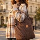 Sztruksowa torebka z kieszeniami Brązowa