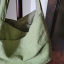 Torba lniana dwustronna na ramię z lnu 100% - 49x38 cm (zielone i oliwkowe paski)