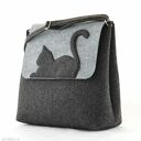 Duża torebka filcowa na ramię - Listonoszka z Kotem - Szary i grafit