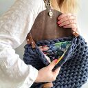 Boho Weave Bag na ramię z klapą - jeans, ręczne wykonanie