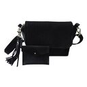 Mała czarna torebka na ramię, skóra zamszowa