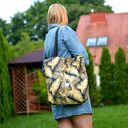 Wodoodporna duża shopperka na ramię - złote pióra handmade