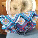 Duża kolorowa torba boho na ramię - ręcznie szydełkowana