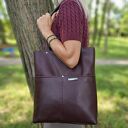 Torba typu shopper w kolorze burgundowym - skóra naturalna