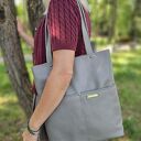 Torba shopper w kolorze szarym - skóra naturalna