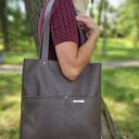 Torba shopper w kolorze taupe - skóra naturalna