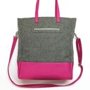 Shopper Bag - tkanina szara i skóra fuksja