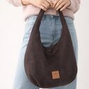 Torebka Hobo z zamszu tapicerskiego Czekoladowa na ramię - handmade