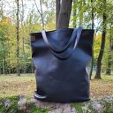 Mega shopper duża torba czarna na zamek / vegan