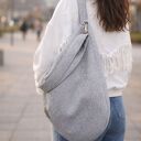 Torba hobo z plecionki tapicerskiej jasnoszara - pojemna na ramię