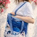 Pikowana duża torba shopper Santorini na ramię z weluru i sztruksu - niebieska, z zamkiem
