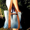 Torba EKO - JEANS z brązowymi uchwytami