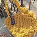Torba na ramię w kolorze musztardowym - szydełkowa ze sznurka, handmade