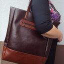 Shopper Bag - zamsz czarny i skóra czerwona
