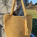 Torba na ramię w kolorze musztardowym - szydełkowa ze sznurka, handmade