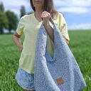 Płócienna torba Hobo Bonita biało-granatowa na ramię (worek)