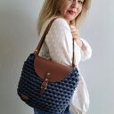 Boho Weave Bag na ramię z klapą - jeans, ręczne wykonanie