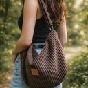 Sztruksowa torba hobo brązowa na ramię - pojemna torebka handmade