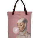 Torba Mr. M x Ravenart "Kobieta z gumą balonową " róż - uszy skóra