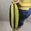 Okrągła torba MONSTERA - limonka i czekolada, skóra naturalna (na ramię / crossbody)