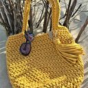 Torba na ramię w kolorze musztardowym - szydełkowa ze sznurka, handmade