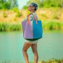 Duża pastelowa torba skórzana na ramię - na plażę