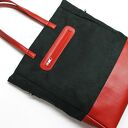 Shopper Bag - zamsz czarny i skóra czerwona