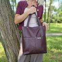 Torba typu shopper w kolorze burgundowym - skóra naturalna