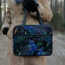 Torba miejska na ramię ptaki i kwiaty z czarnymi rączkami - handmade