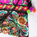 Torba na ramię Hmong - dynamicznie kolorowa, haftowana handmade z zamkiem