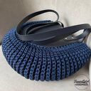 Granatowa torba na ramię handmade ze skóry i sznurka