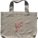 Torba lniana na ramię z haftem 100% naturalny len 58x42 cm - Kwiaty