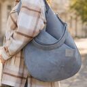 Zamszowa duża torba worek na ramię - szara handmade