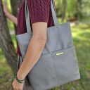 Torba shopper w kolorze szarym - skóra naturalna