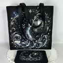 Czarna torebka shopper z ekoskóry i kosmetyczką - Zodiak Wodnik