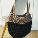 Ręcznie robiona torba Boho Wave Bag na ramię - czarno-beżowa