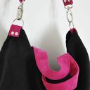 Torba hobo XXL - czerń i fuksja (wegańska Alcantra)