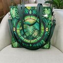 Torebka damska shopperka z kosmetyczką torebka miejska na ramę - liście monstery