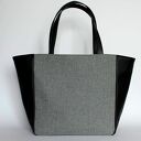 Shopper Bag Worek - tkanina szara i skóra czarna