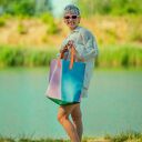 Duża pastelowa torba skórzana na ramię - na plażę
