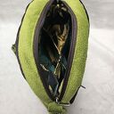 Okrągła torba MONSTERA - limonka i czekolada, skóra naturalna (na ramię / crossbody)